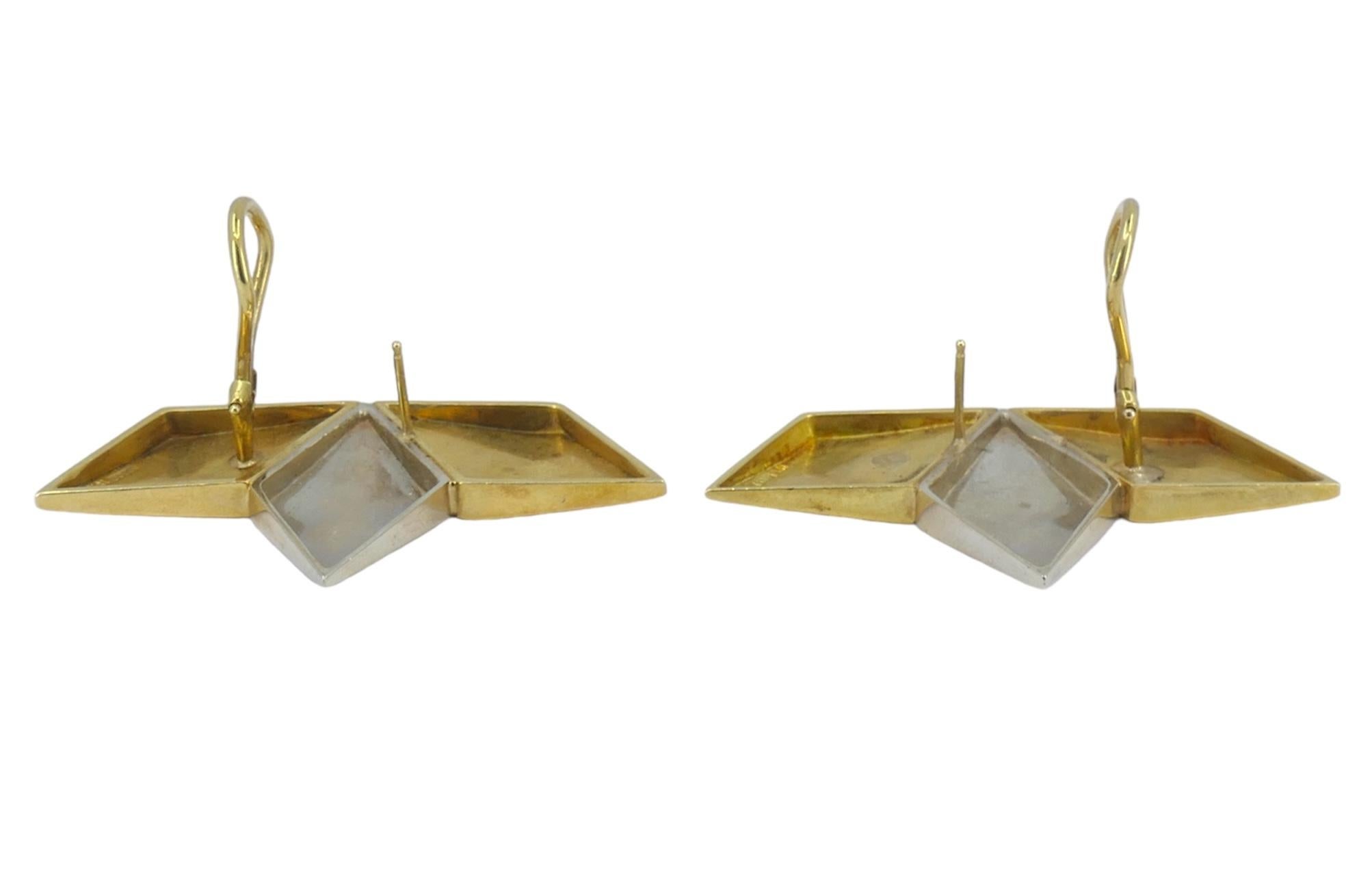 Vintage Gucci 18k White and Yellow Gold Geometric Earrings For Sale 3