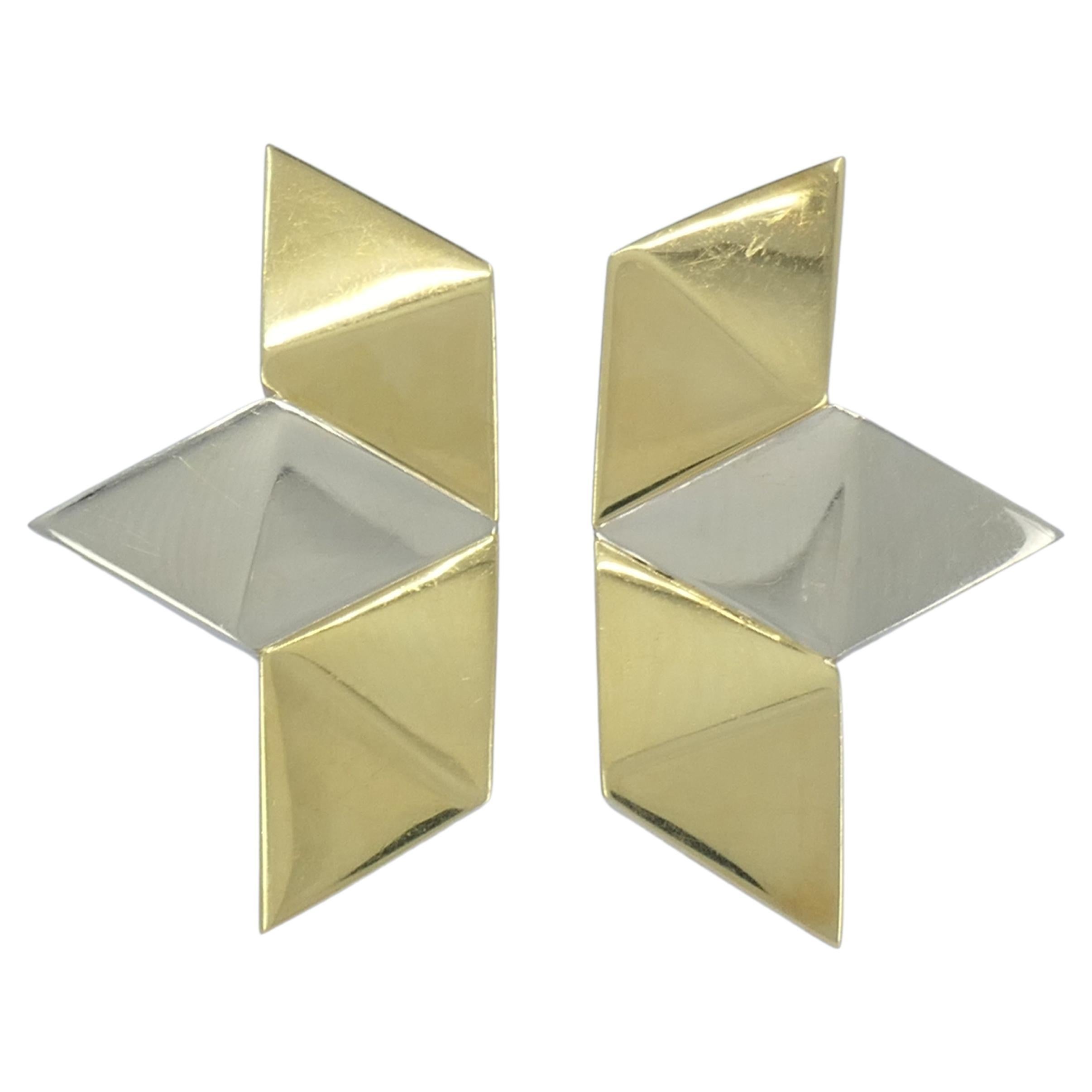 Vintage Gucci 18k White and Yellow Gold Geometric Earrings For Sale