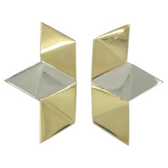 Pendientes Geométricos Vintage Gucci Oro Blanco y Amarillo 18k