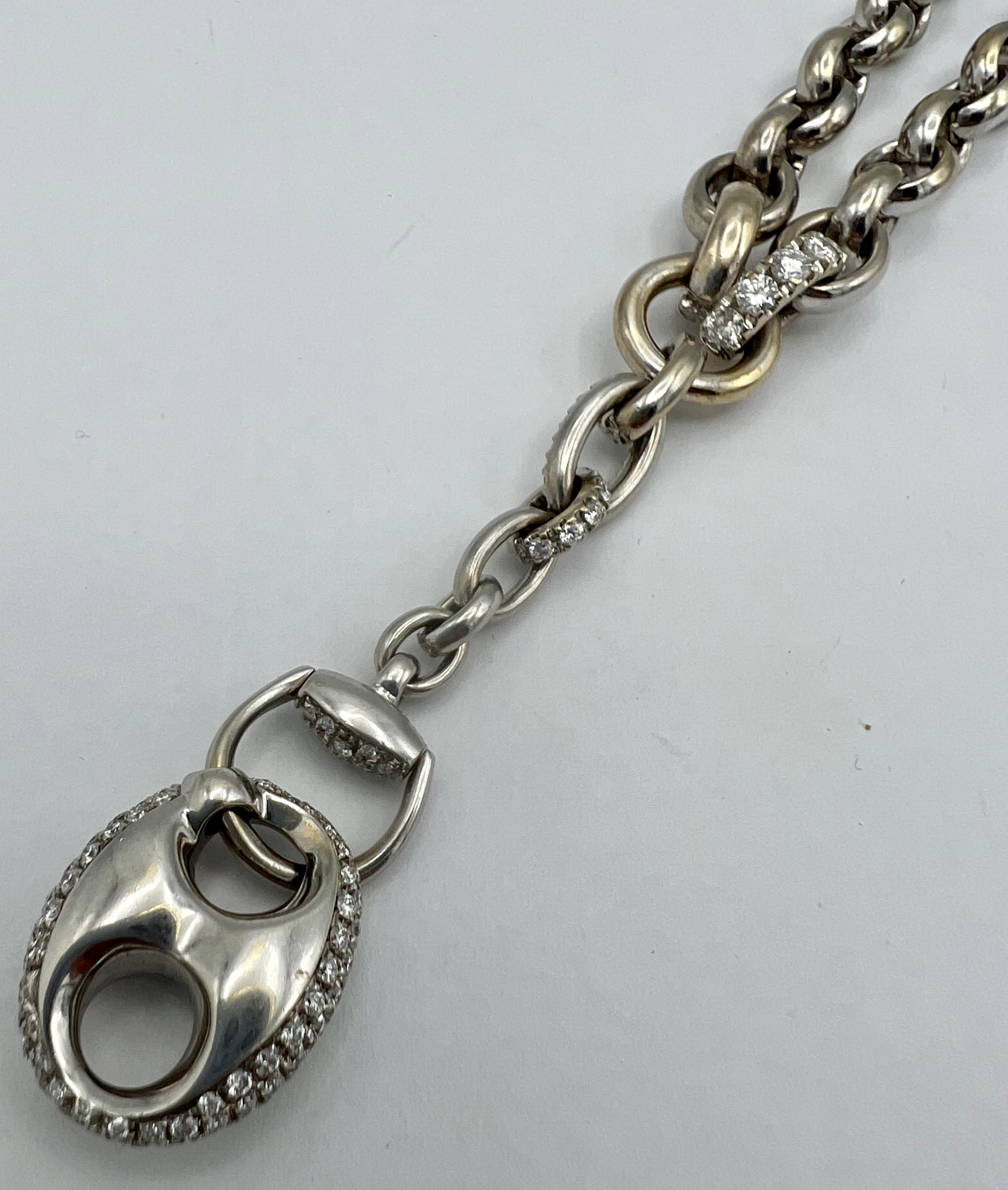 Vintage Gucci 18K White Gold Diamond Horsebit Necklace 5
