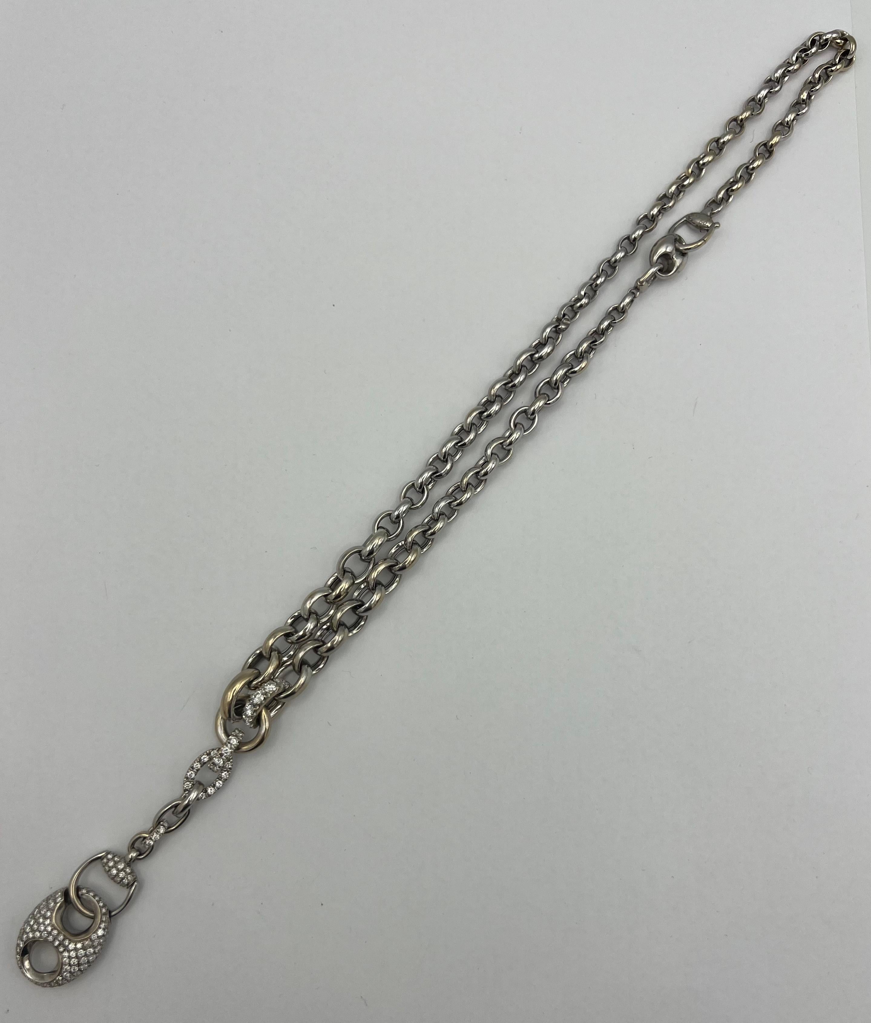 Vintage Gucci 18K White Gold Diamond Horsebit Necklace 6