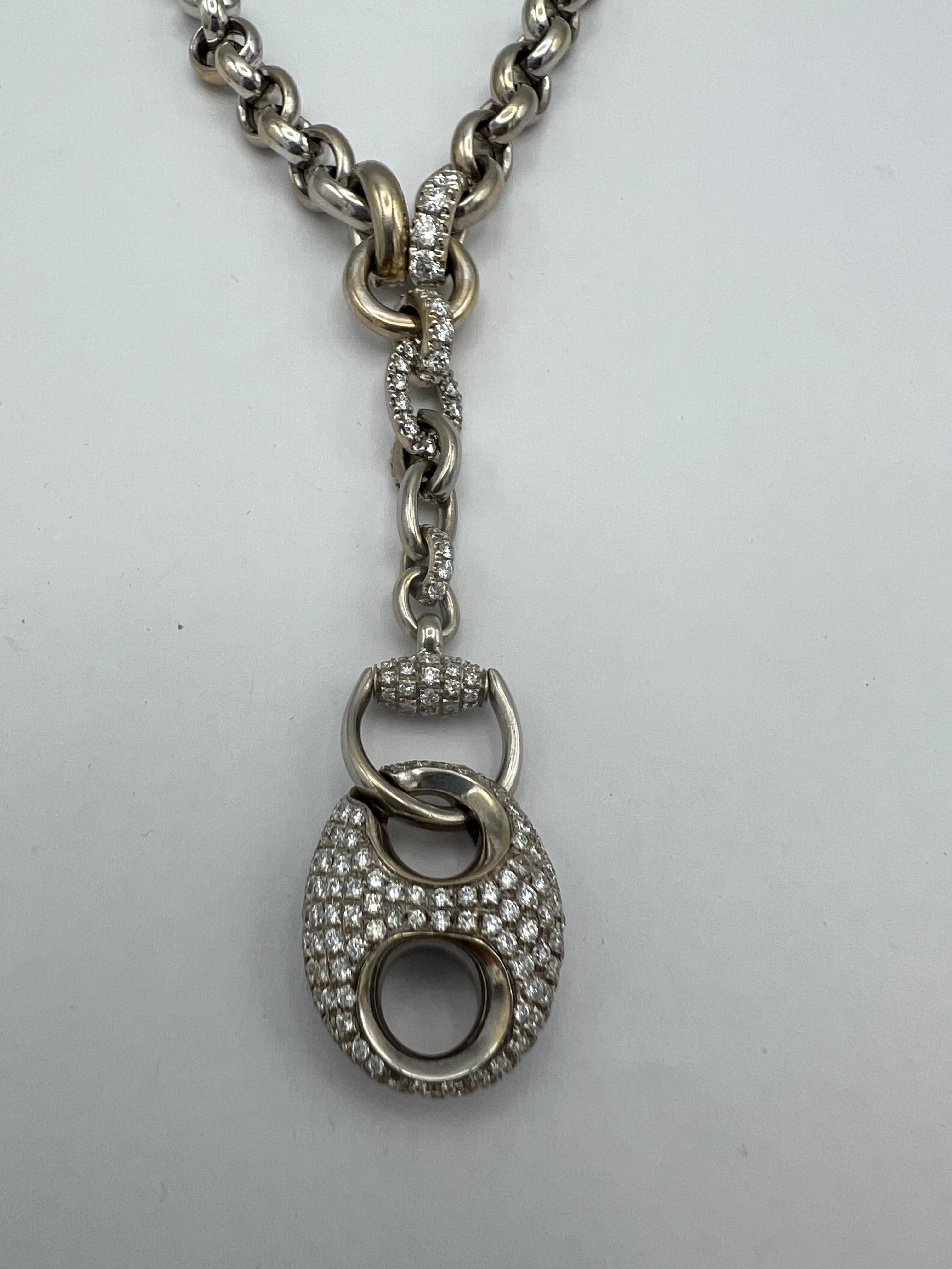 Round Cut Vintage Gucci 18K White Gold Diamond Horsebit Necklace