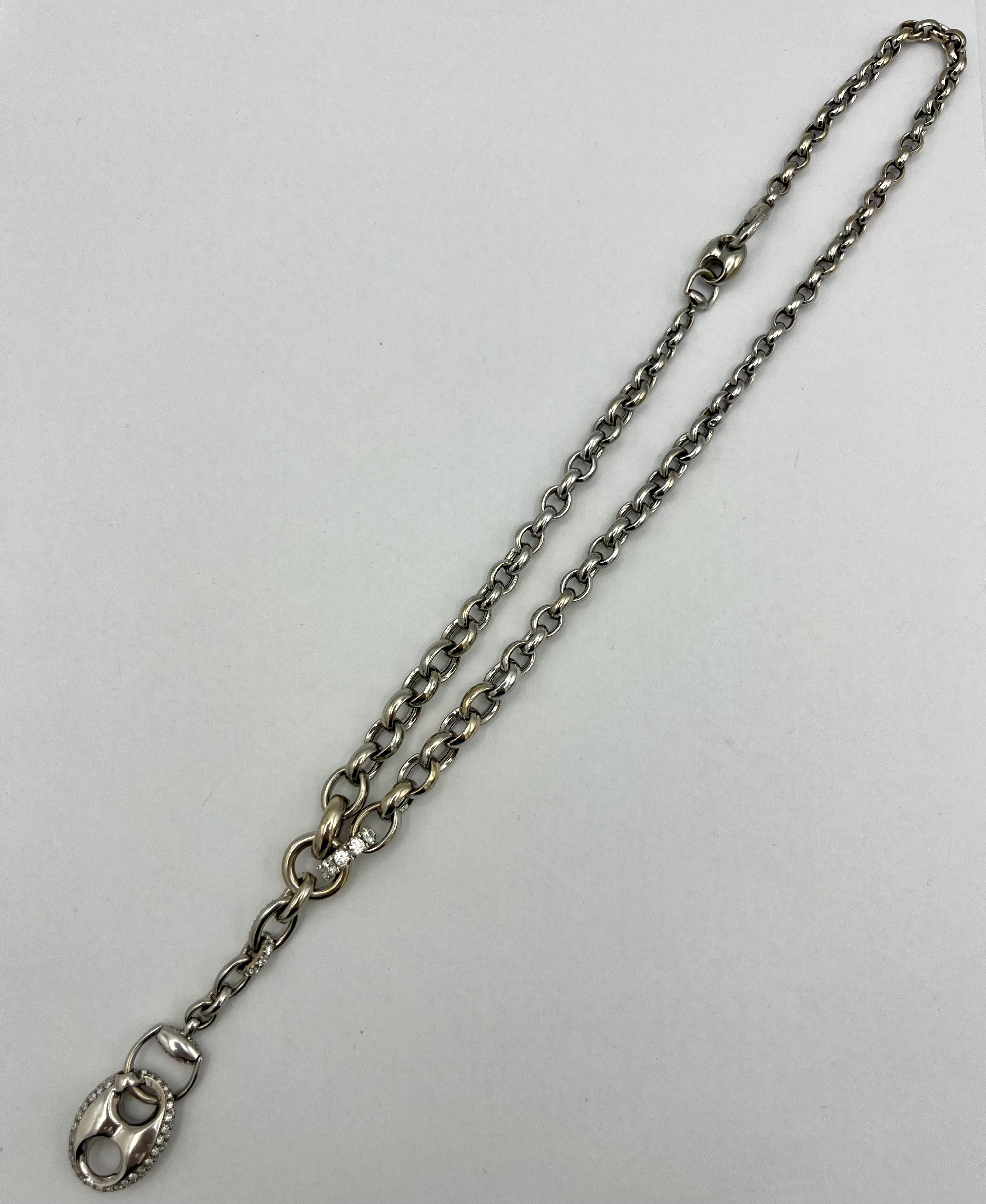 Vintage Gucci 18K White Gold Diamond Horsebit Necklace 4