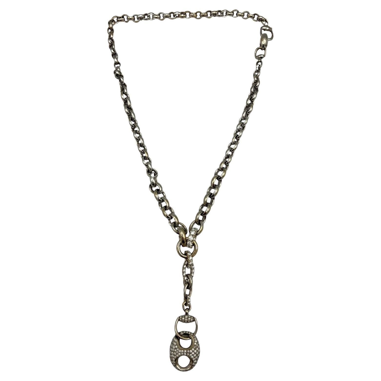 Vintage Gucci 18K White Gold Diamond Horsebit Necklace
