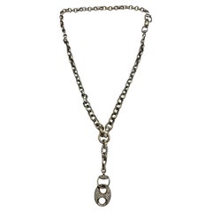 Retro Gucci 18K White Gold Diamond Horsebit Necklace