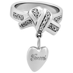 VINTAGE GUCCI 18K WHITE GOLD HEART CHARM RING with DIAMONDS