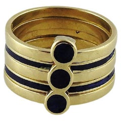 Gucci 18K Yellow Gold Blue Enamel 5 Band Ring