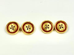 Vintage Gucci 18K Yellow Gold Ochre Enamel Heavy, Substantial Button Cufflinks