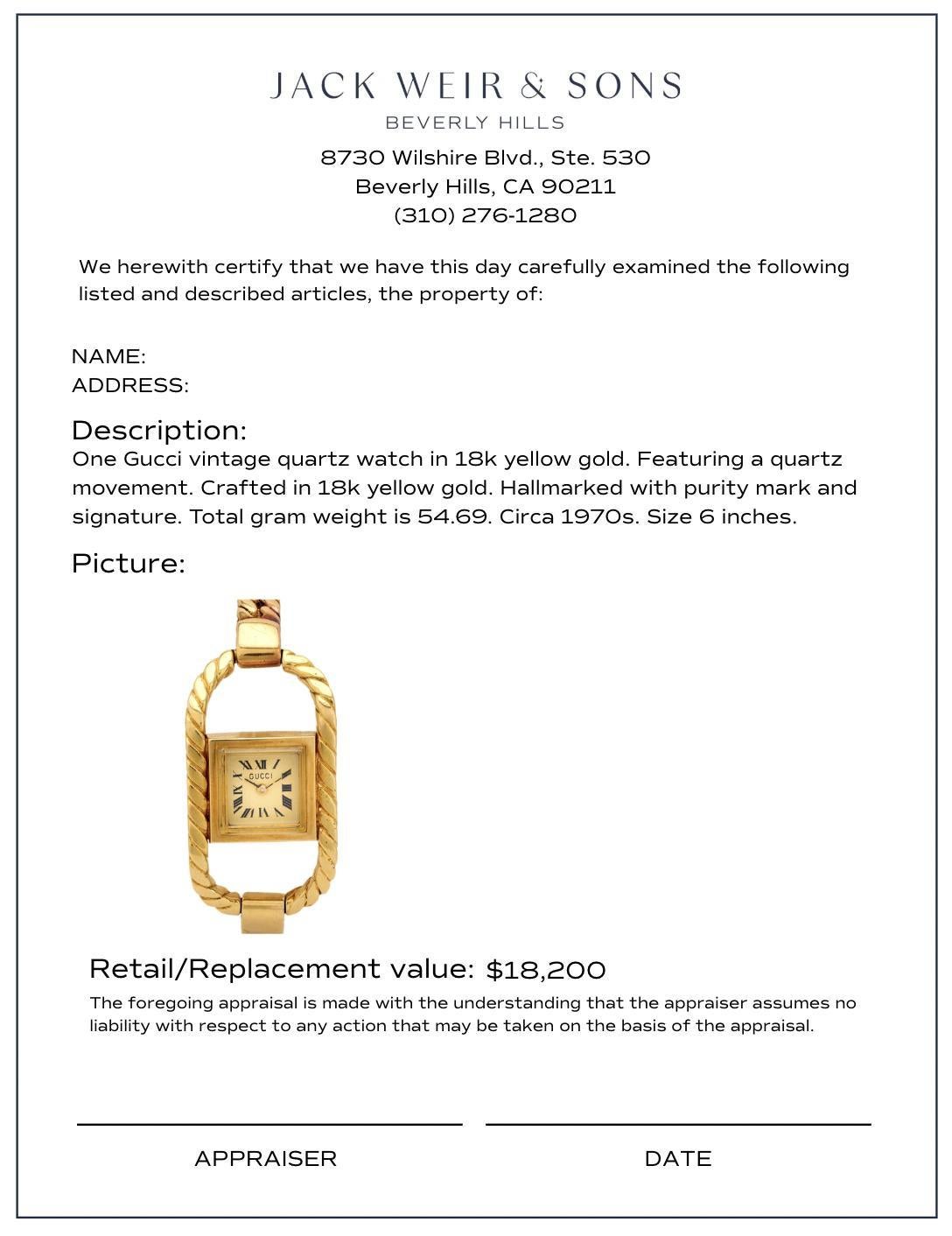 Vintage Gucci 18 Karat Gelbgold Uhr mit gedrehter Schnalle im Zustand „Gut“ im Angebot in Beverly Hills, CA
