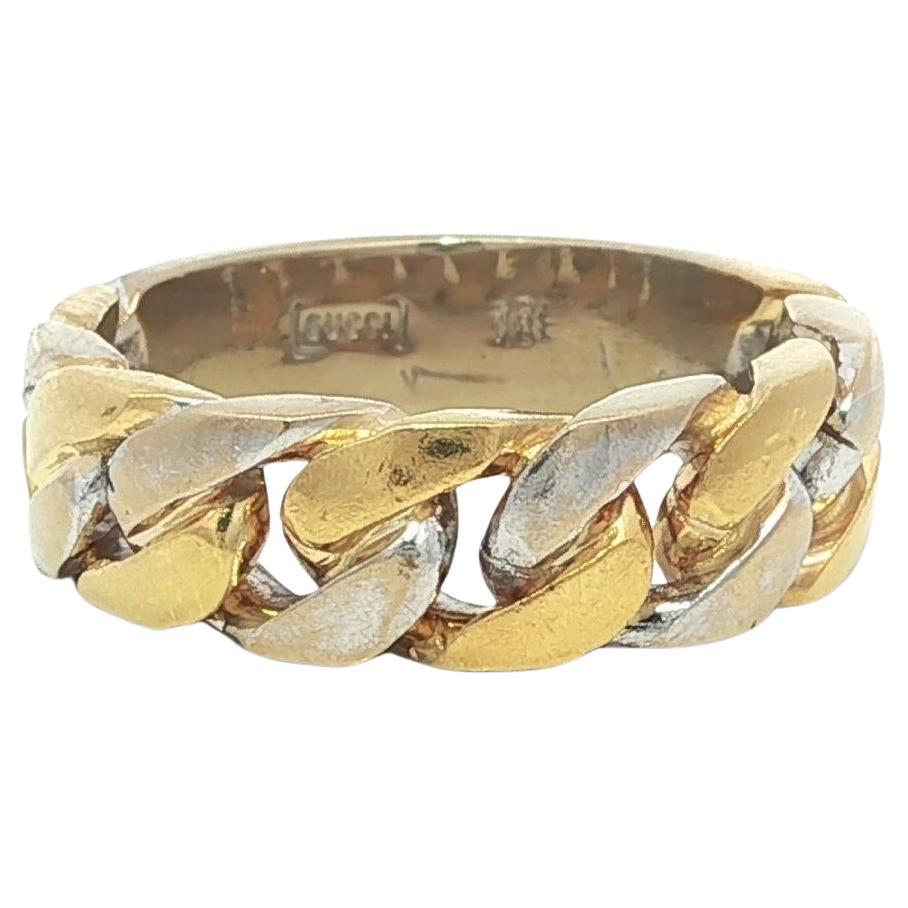 Vintage Gucci Anello a fascia A Link in oro giallo e bianco 18k con scatola originale