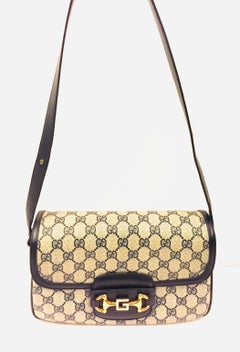 Vintage Gucci 1955 Horsebit navy Guccissima print coated canvas shoulder  bag