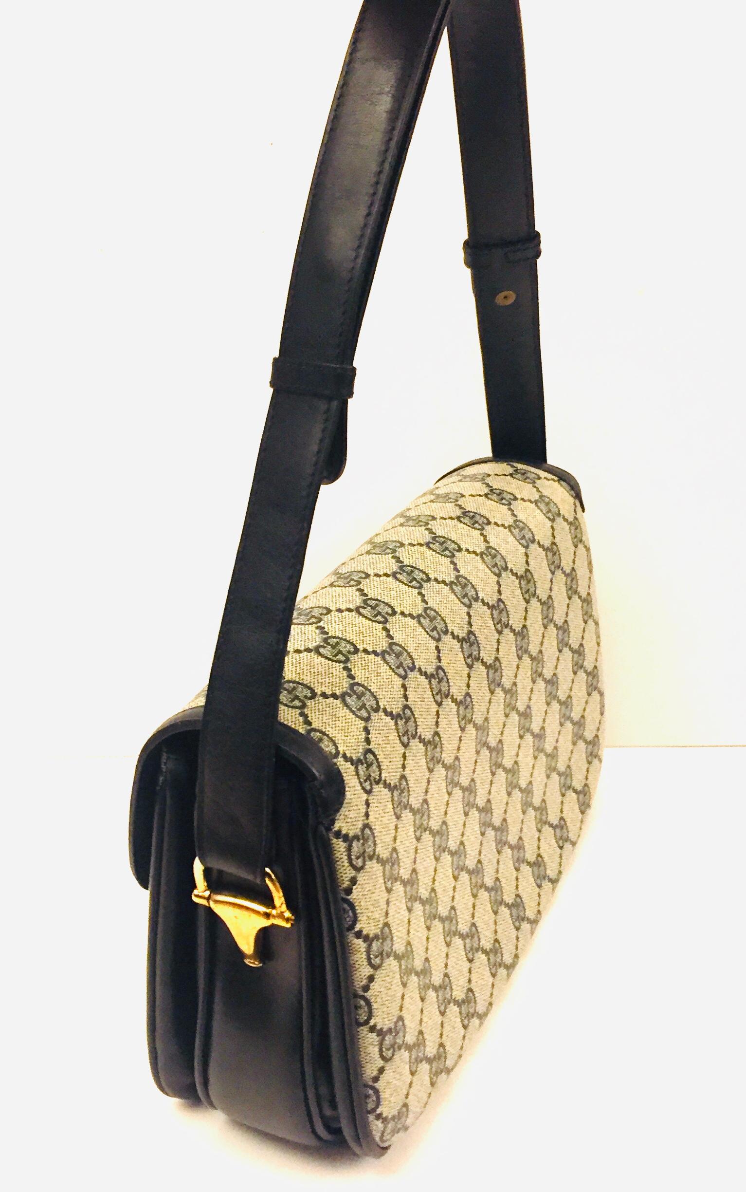 Black Vintage Gucci 1955 Horsebit navy Guccissima print coated canvas shoulder  bag 