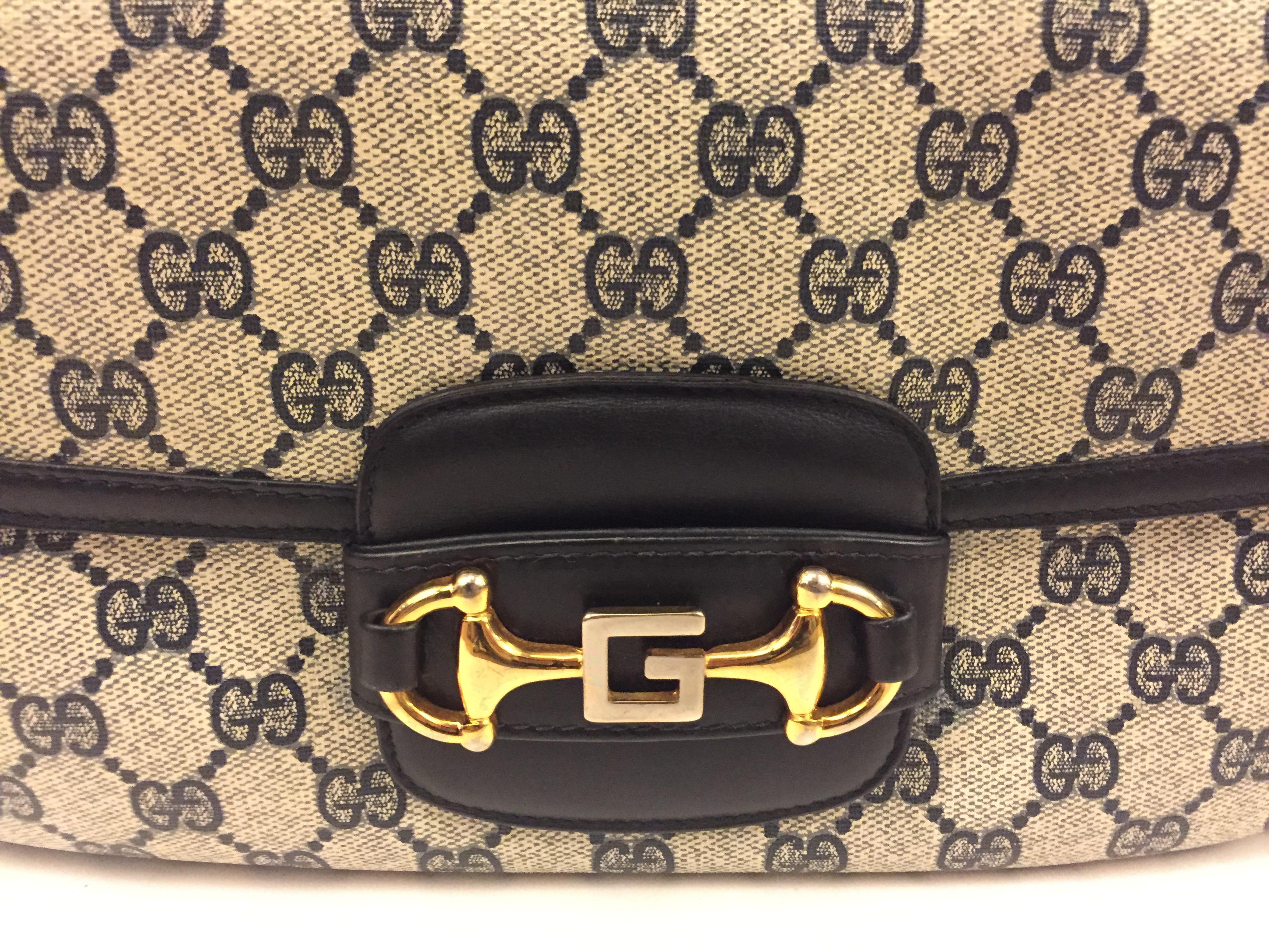 Vintage Gucci 1955 Horsebit navy Guccissima print coated canvas shoulder  bag  In Excellent Condition In Sheung Wan, HK