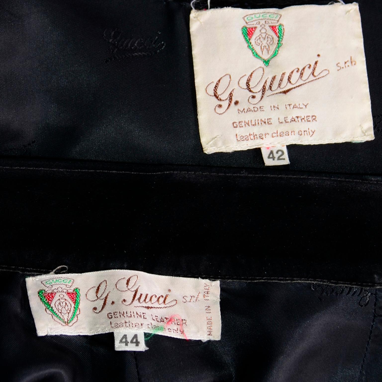 Vintage Gucci 1970s Black Suede Pants & Jacket Suit w Tassels & Monogram Lining 7