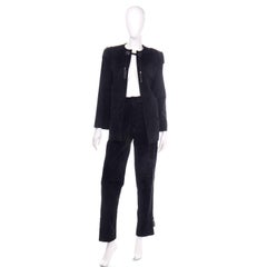 Vintage Gucci 1970s Black Suede Pants & Jacket Suit w Tassels & Monogram Lining