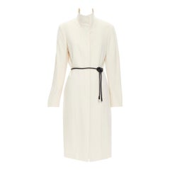 vintage GUCCI 1999 cream wool cashmere leather cord belt minimal coat IT44