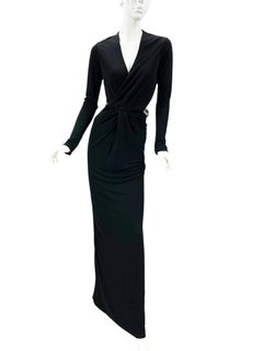 Vintage Gucci 2010 Black Cut Out Open Back Belted Jersey Dress Gown It 40