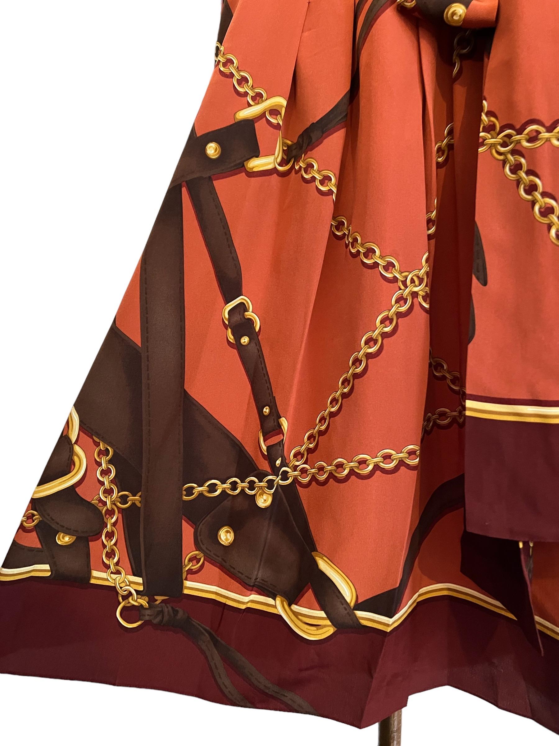 Vintage GUCCI 2011 Pure Silk Copper & Gold Chain Print Kaftan Shift Dress For Sale 3