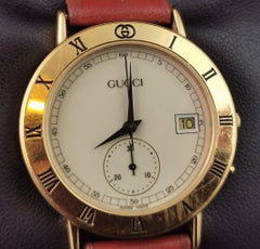 Vintage Gucci 3800m Gold plated Chronograph watch, leather strap