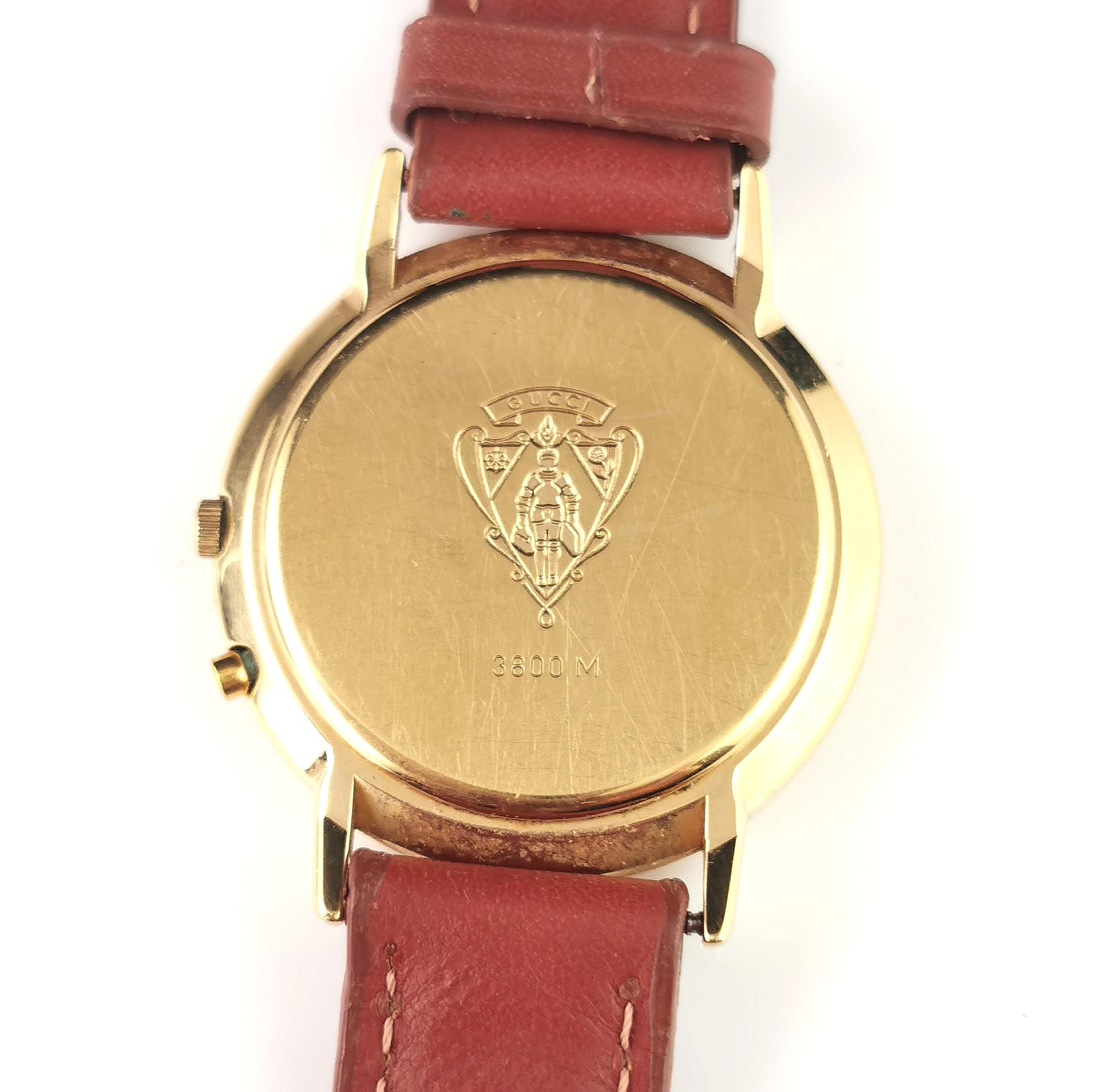 Vintage Gucci 3800m Gold plated Chronograph watch, leather strap 4