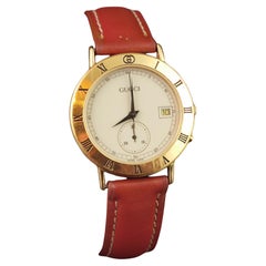 Vintage Gucci 3800m Gold plated Chronograph watch, leather strap