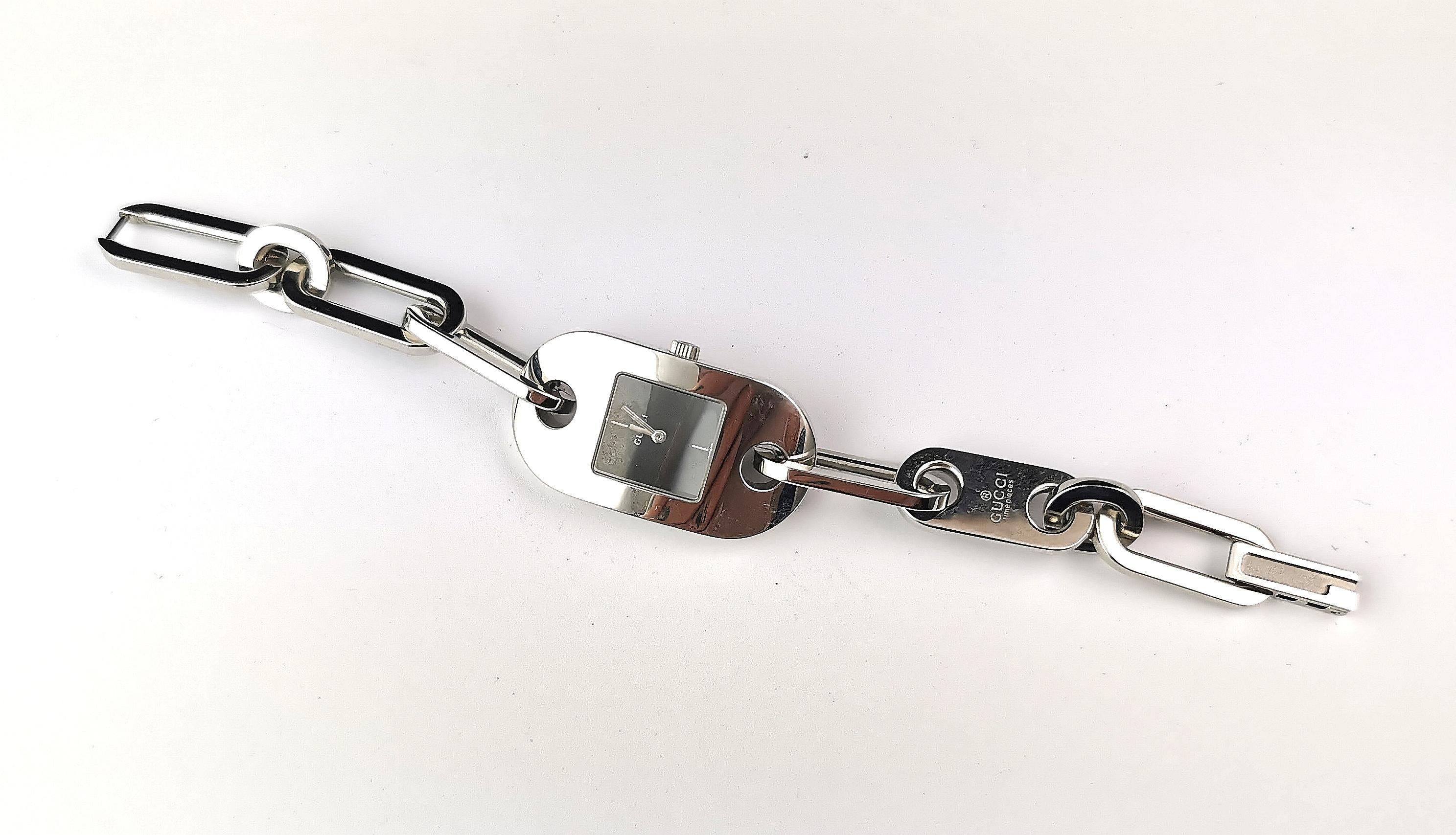 Montre-bracelet vintage Gucci 6155L en acier inoxydable, bracelet épais  en vente 2