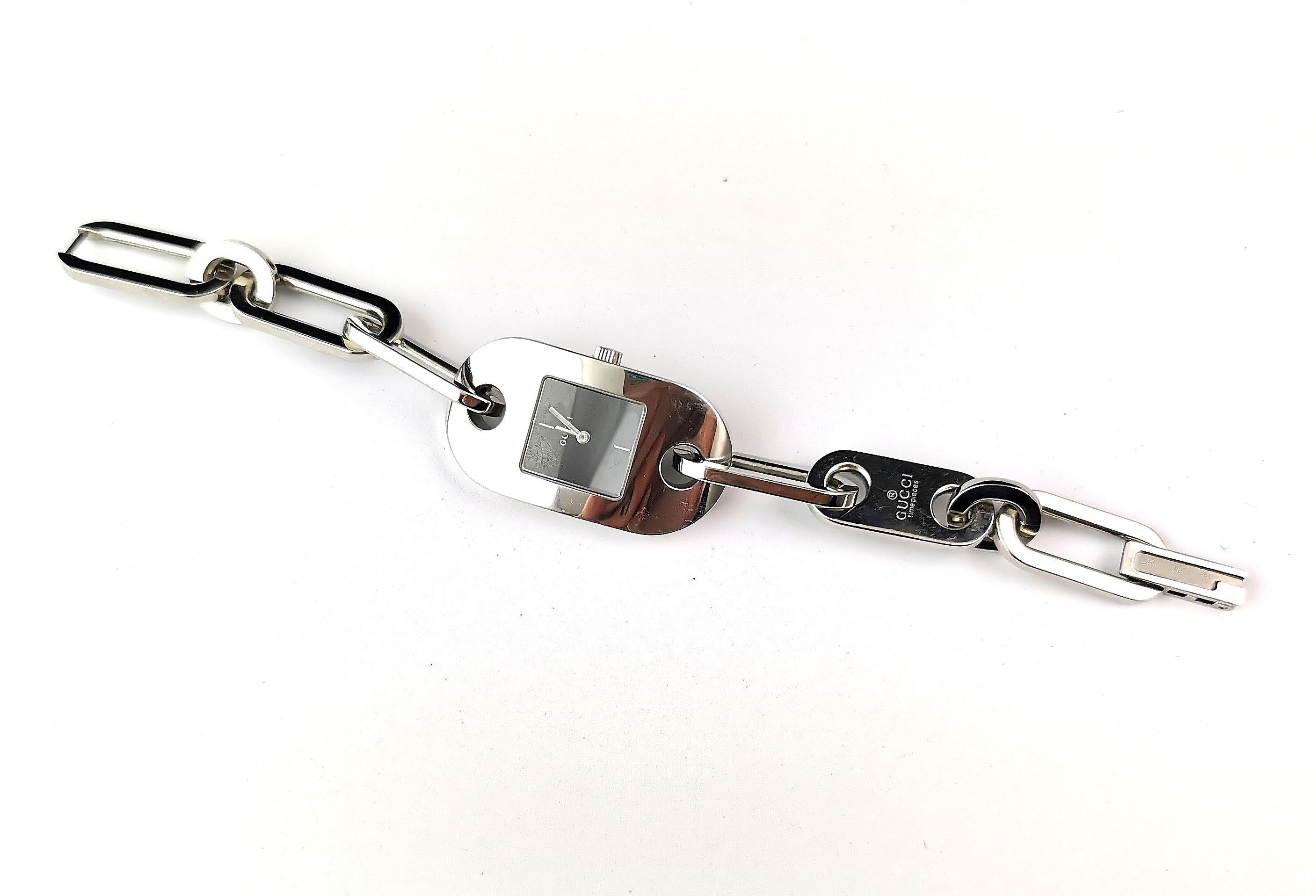 Montre-bracelet vintage Gucci 6155L en acier inoxydable, bracelet épais  en vente 4