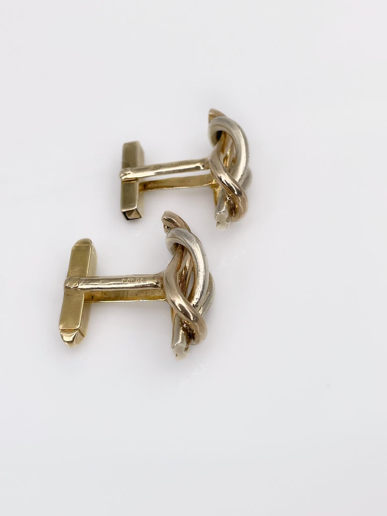 Vintage Gucci 9 Karat Yellow Gold Nautical Knot Design Cufflinks For