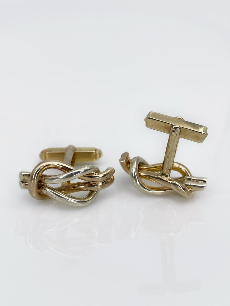 Vintage Gucci 9 Karat Yellow Gold Nautical Knot Design Cufflinks For