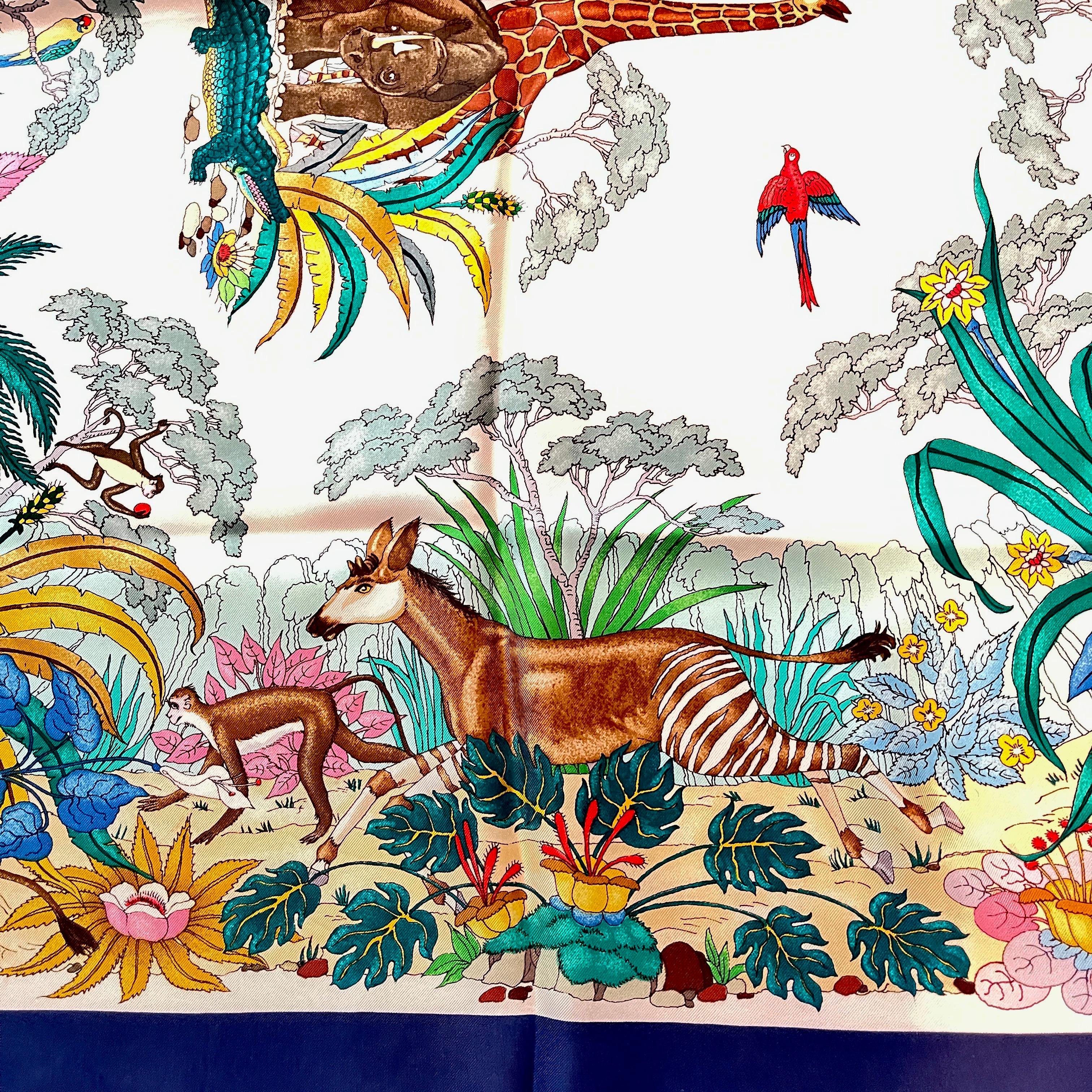 Vintage Gucci Accornero Silk African Jungle Animal Print Silk Scarf, 1970s Italy For Sale 3
