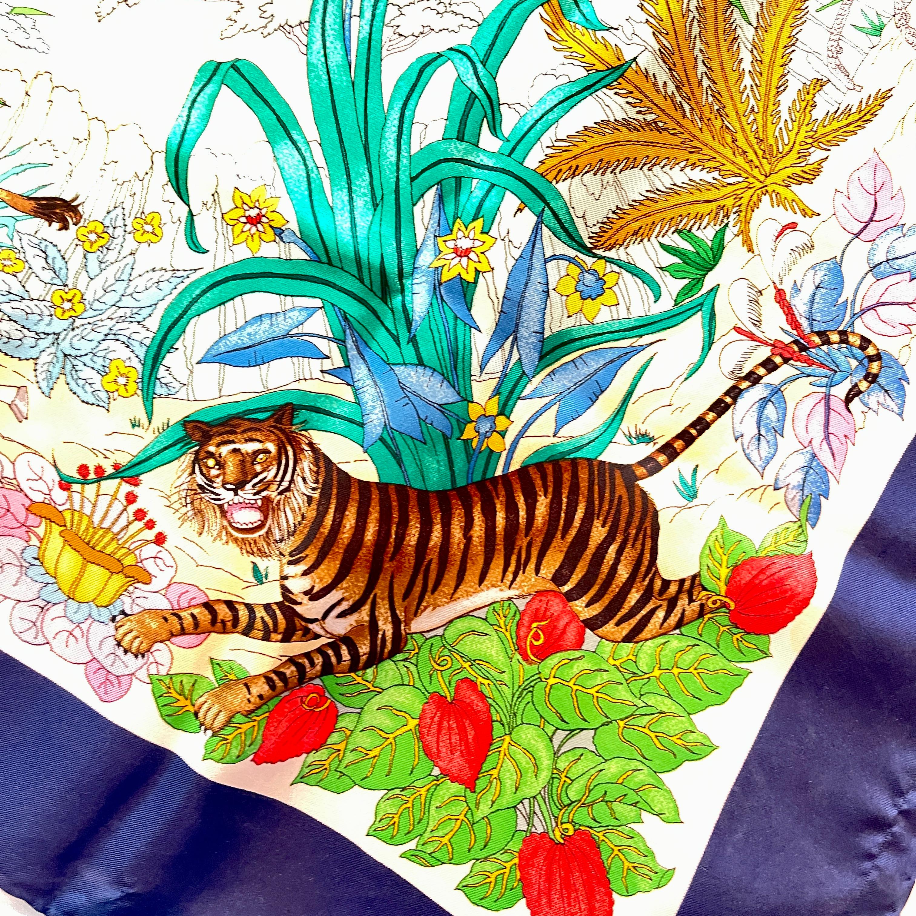 Vintage Gucci Accornero Silk African Jungle Animal Print Silk Scarf, 1970s Italy For Sale 2