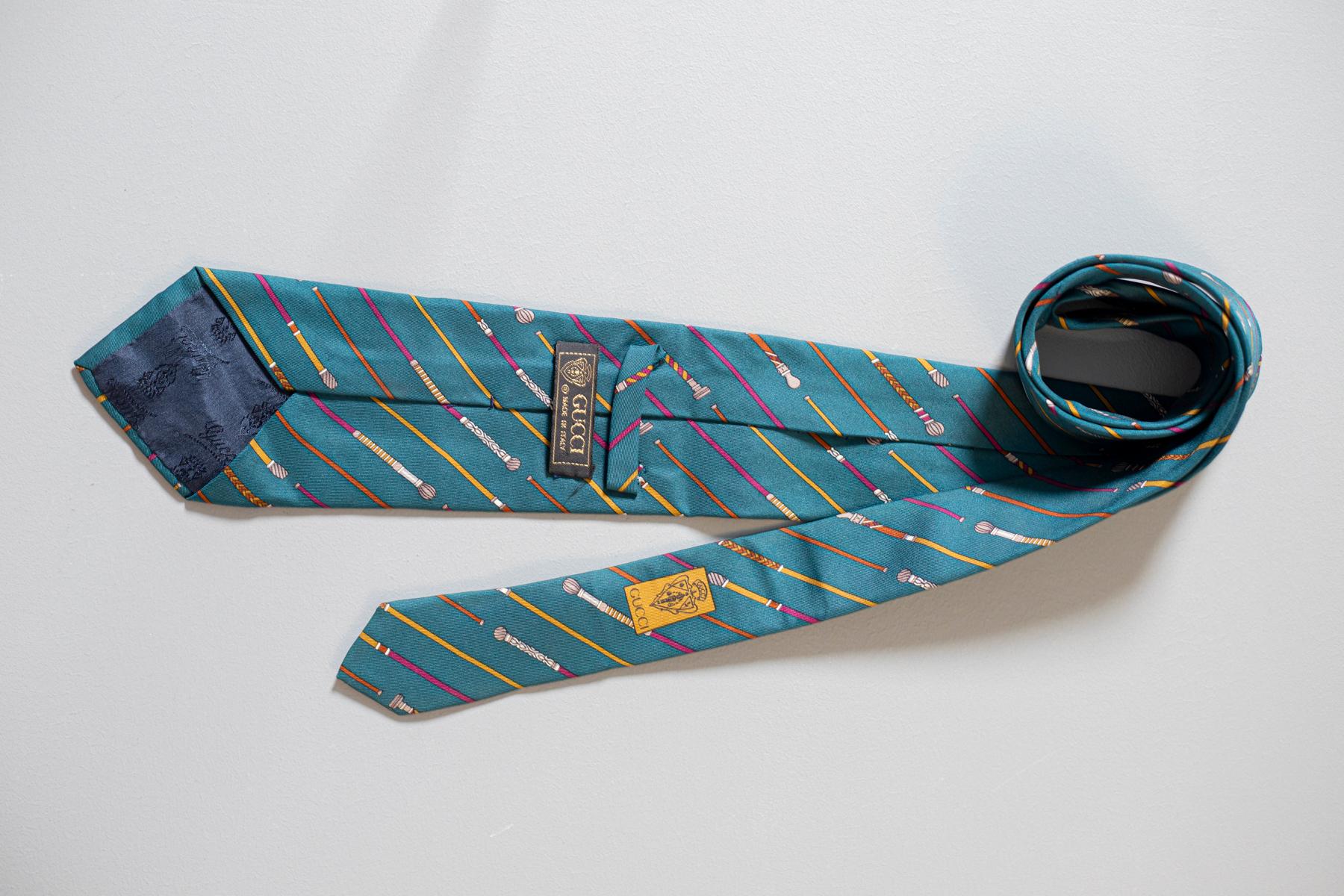 Blue Vintage Gucci all-silk tie with canes For Sale