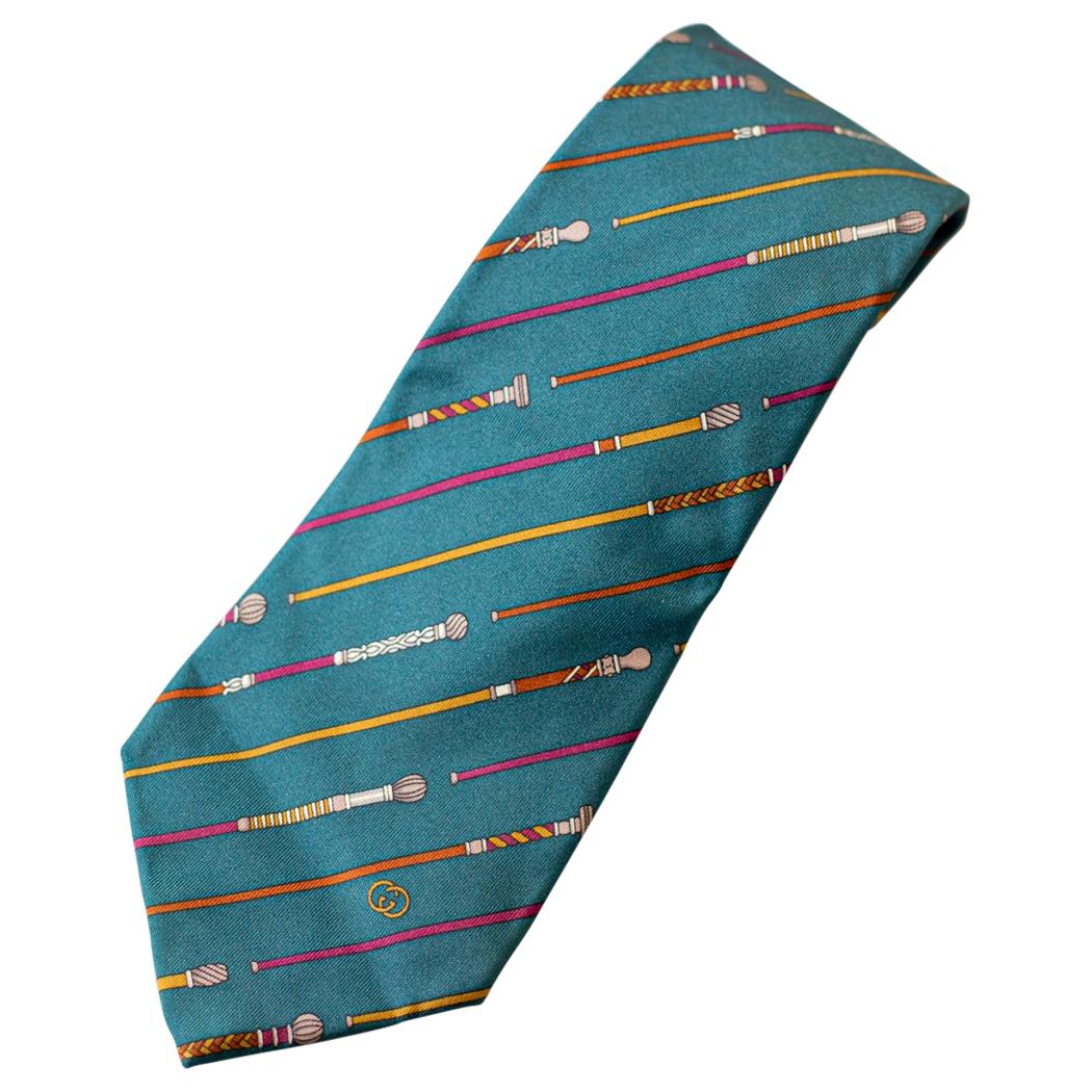 Vintage Gucci-Krawatte aus ganz Seide mit Schnüren im Angebot