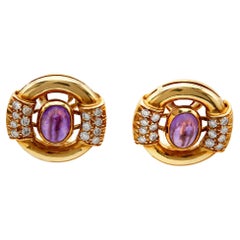 Vintage Gucci Amethyst and Diamond 18k Yellow Gold Ear Clip Earrings