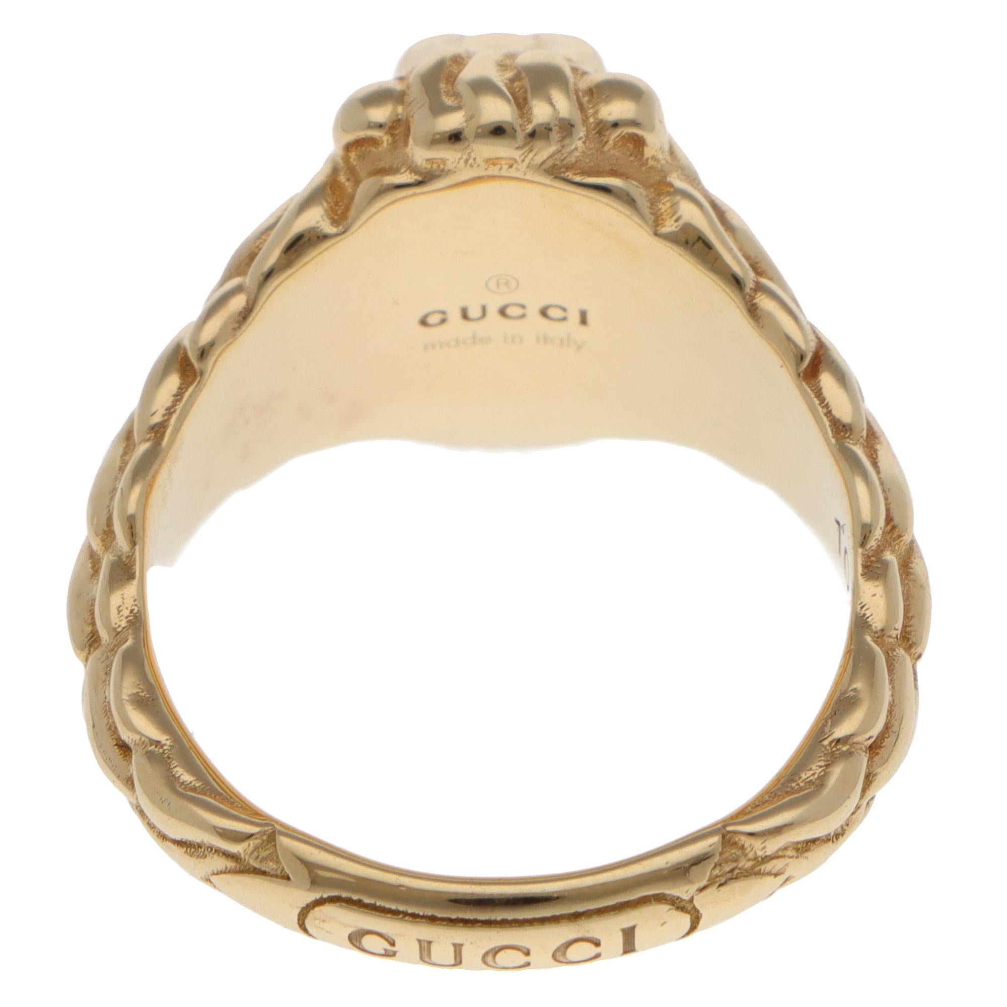 Vintage Gucci Amethyst und Diamant Löwenkopf Ring in Gelbgold (Gemischter Schliff) im Angebot