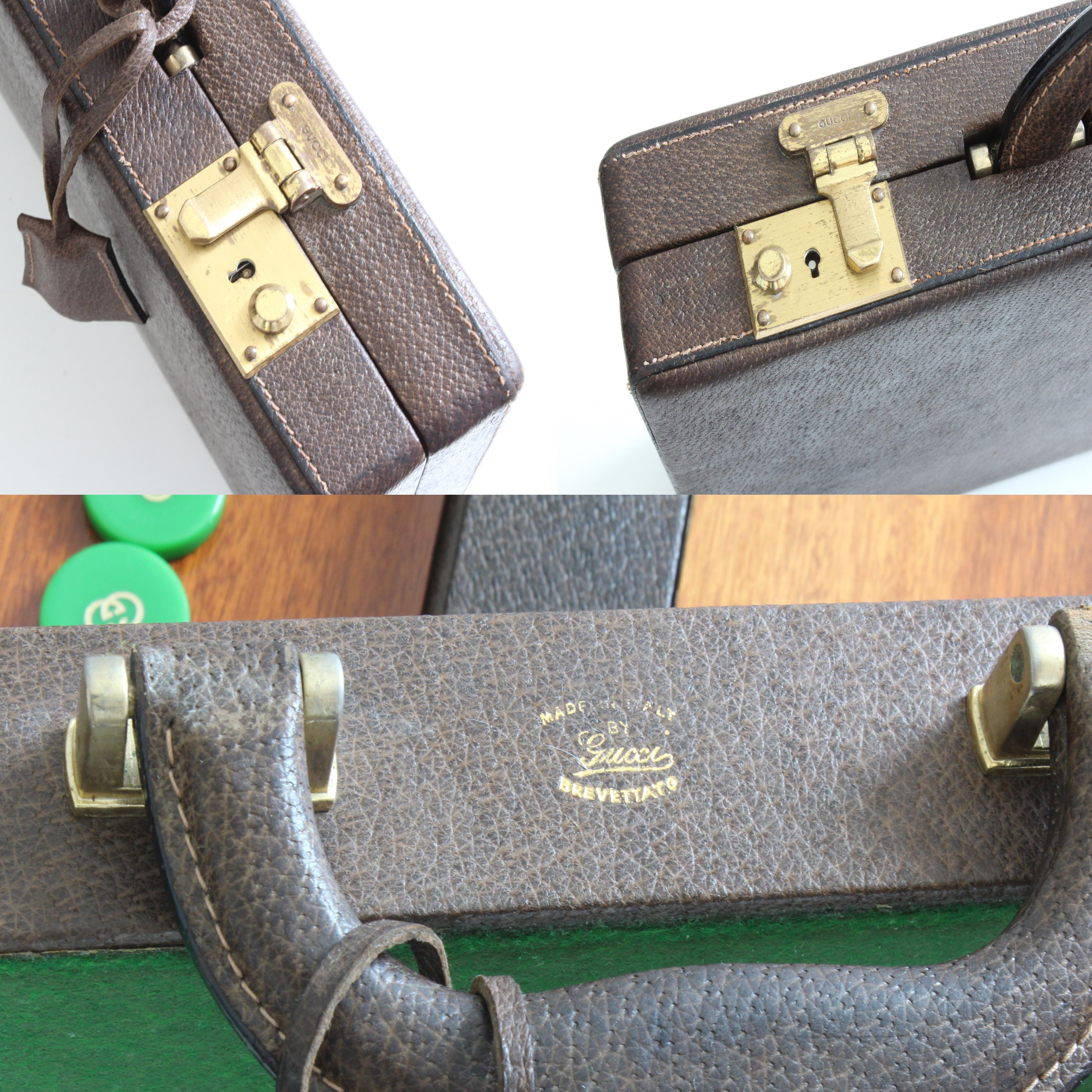 Vintage Gucci Backgammon Game Travel Leather Case Horse-bit Webbing 70s  5