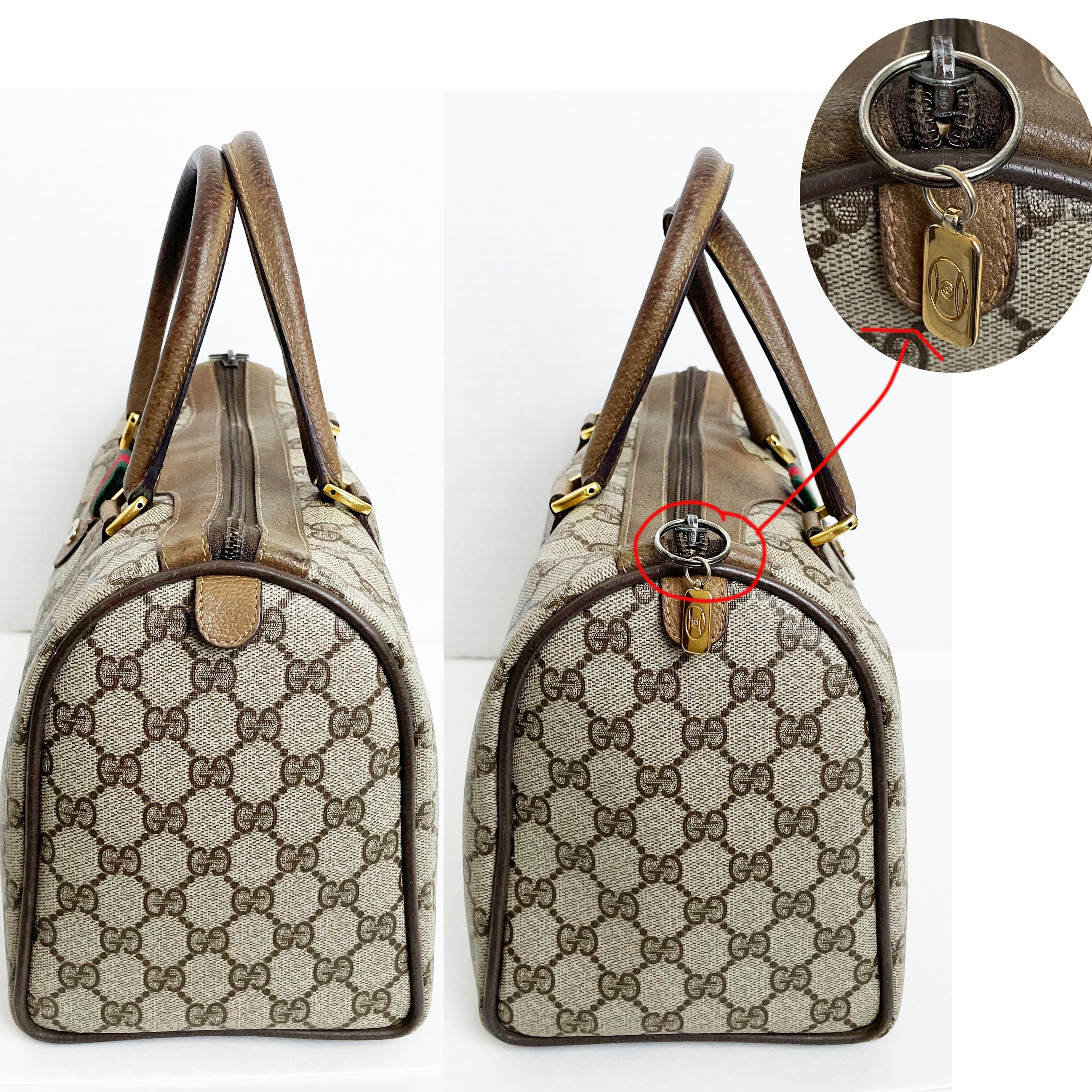 Vintage Gucci Bag Boston Speedy Brown GG Logo Canvas and Leather Trim with COA In Fair Condition In Port Saint Lucie, FL