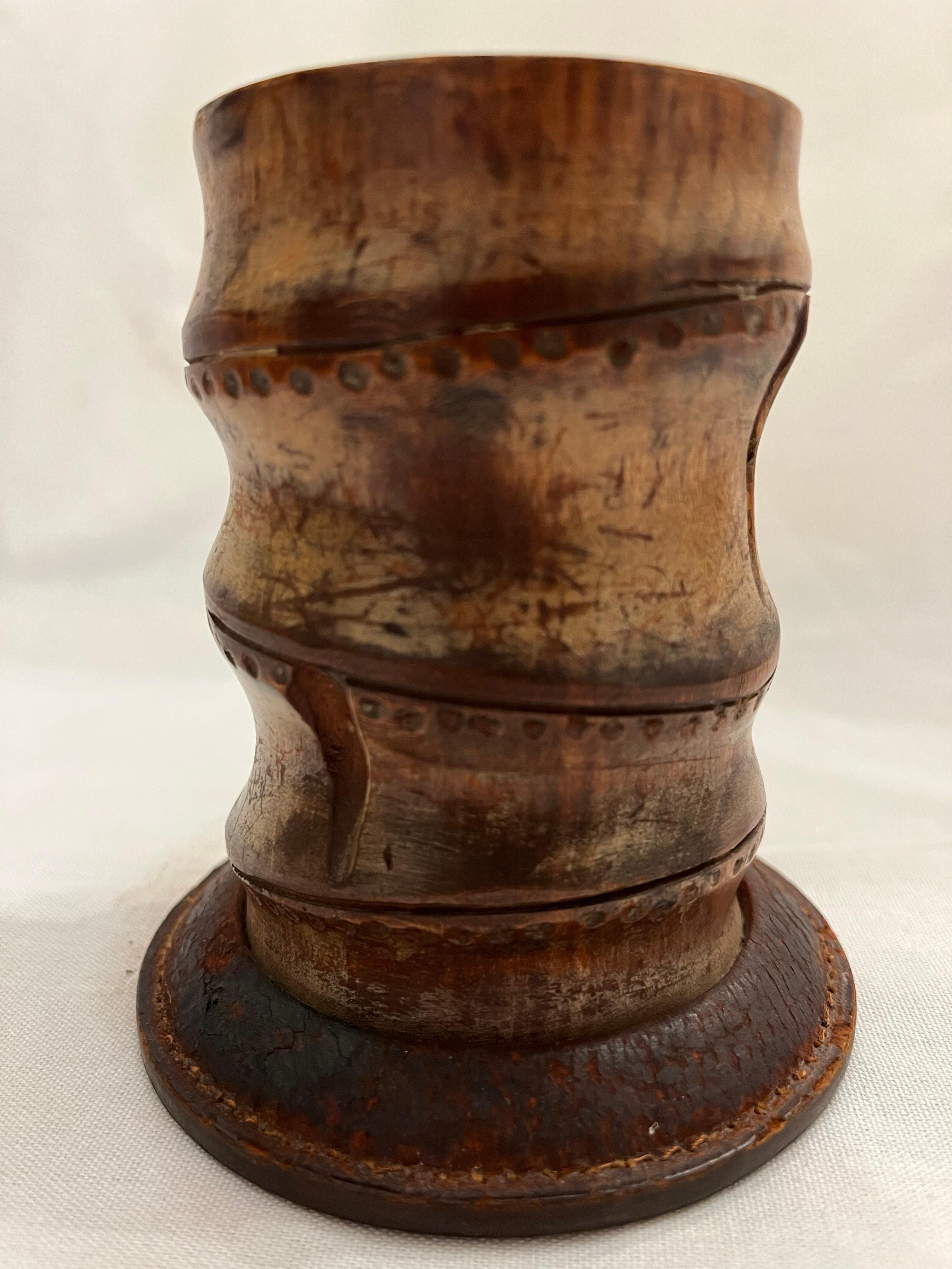 Mid-Century Modern Vintage Gucci Bamboo and Leather and Gold Gilt Desk Accessory Pen Holder Cup