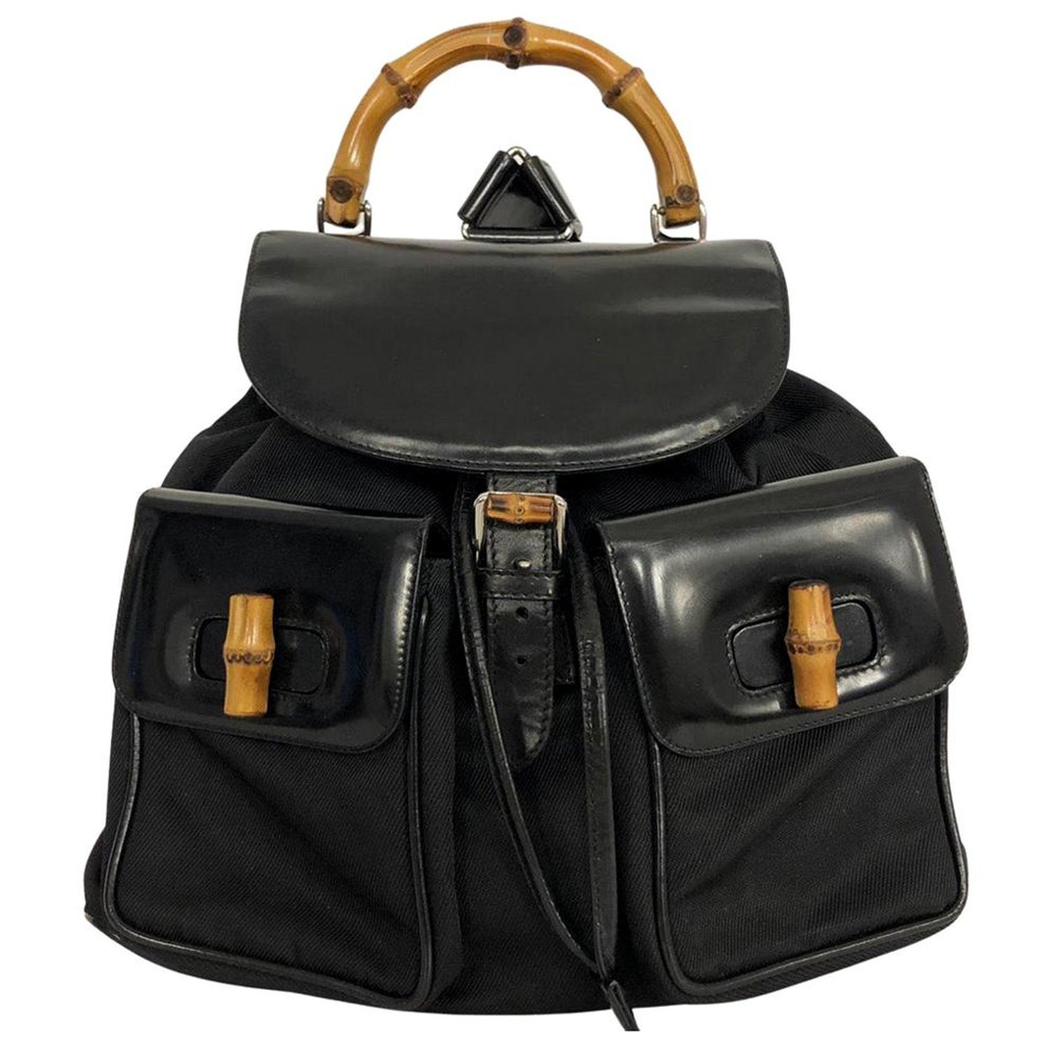 Plenaire sessie Condenseren Elektropositief Vintage Gucci Bamboo Backpack Black - Large Size For Sale at 1stDibs | gucci  bamboo backpack vintage