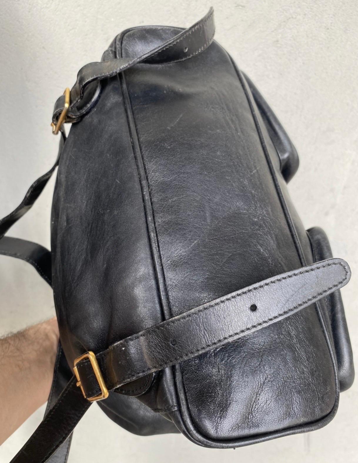 Vintage Gucci Bamboo black leather Backpack In Good Condition For Sale In Carnate, IT