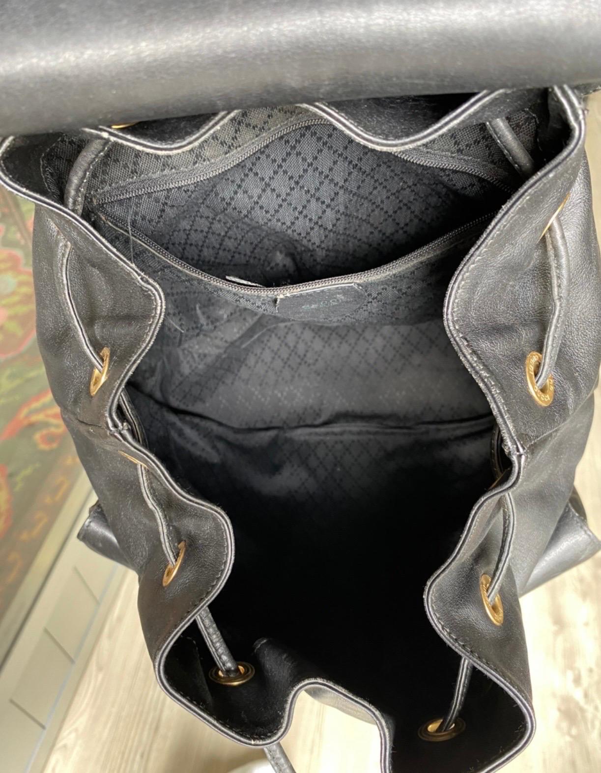 Vintage Gucci Bamboo black leather Backpack For Sale 2