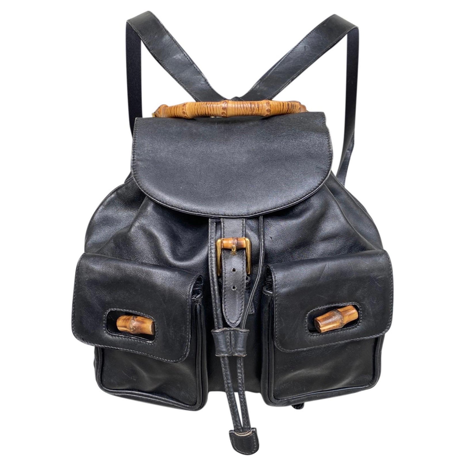 Vintage Gucci Bamboo black leather Backpack