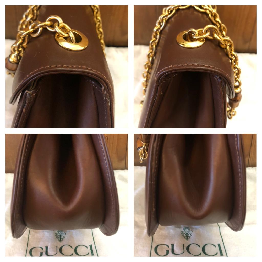 1990s Vintage GUCCI Bamboo Chain Shoulder Bag Calfskin Leather Brown For Sale 1