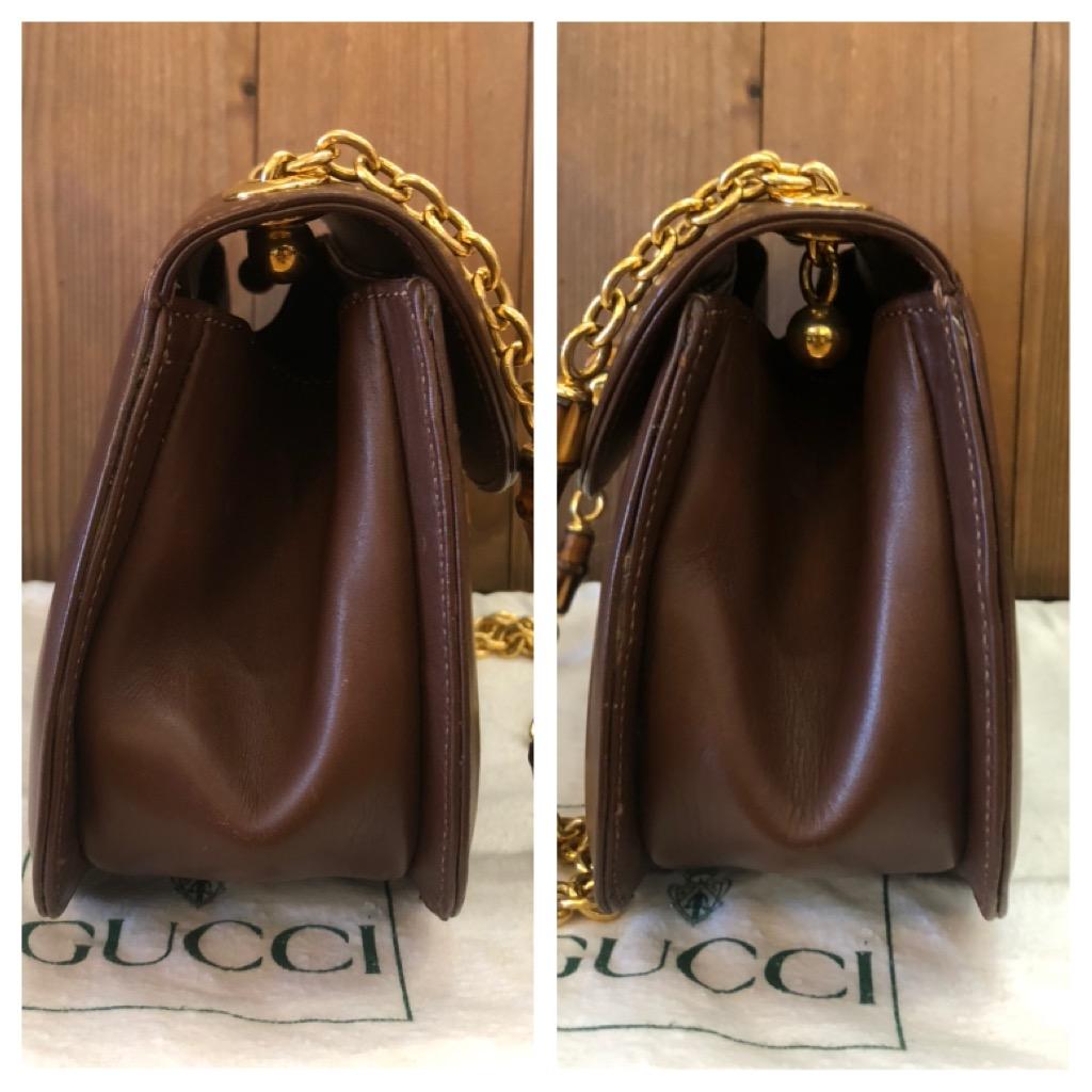 1990s Vintage GUCCI Bamboo Chain Shoulder Bag Calfskin Leather Brown For Sale 2