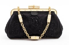 Vintage Gucci Bamboo Crystal Embellished Black Satin Beaded Mini Evening Bag
