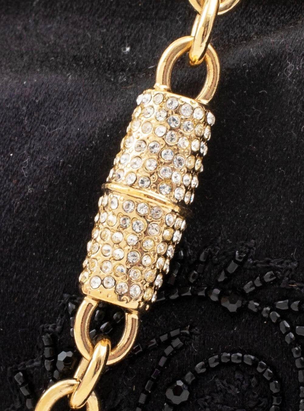 Vintage Gucci Bamboo Crystal Embellished Black Satin Beaded Mini Evening Bag For Sale 2