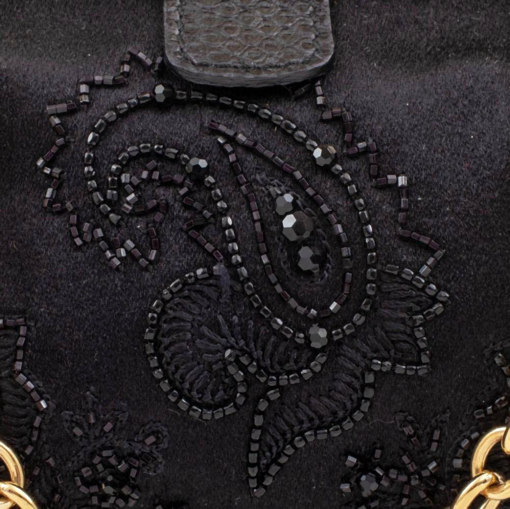 Vintage Gucci Bamboo Crystal Embellished Black Satin Beaded Mini Evening Bag For Sale 3