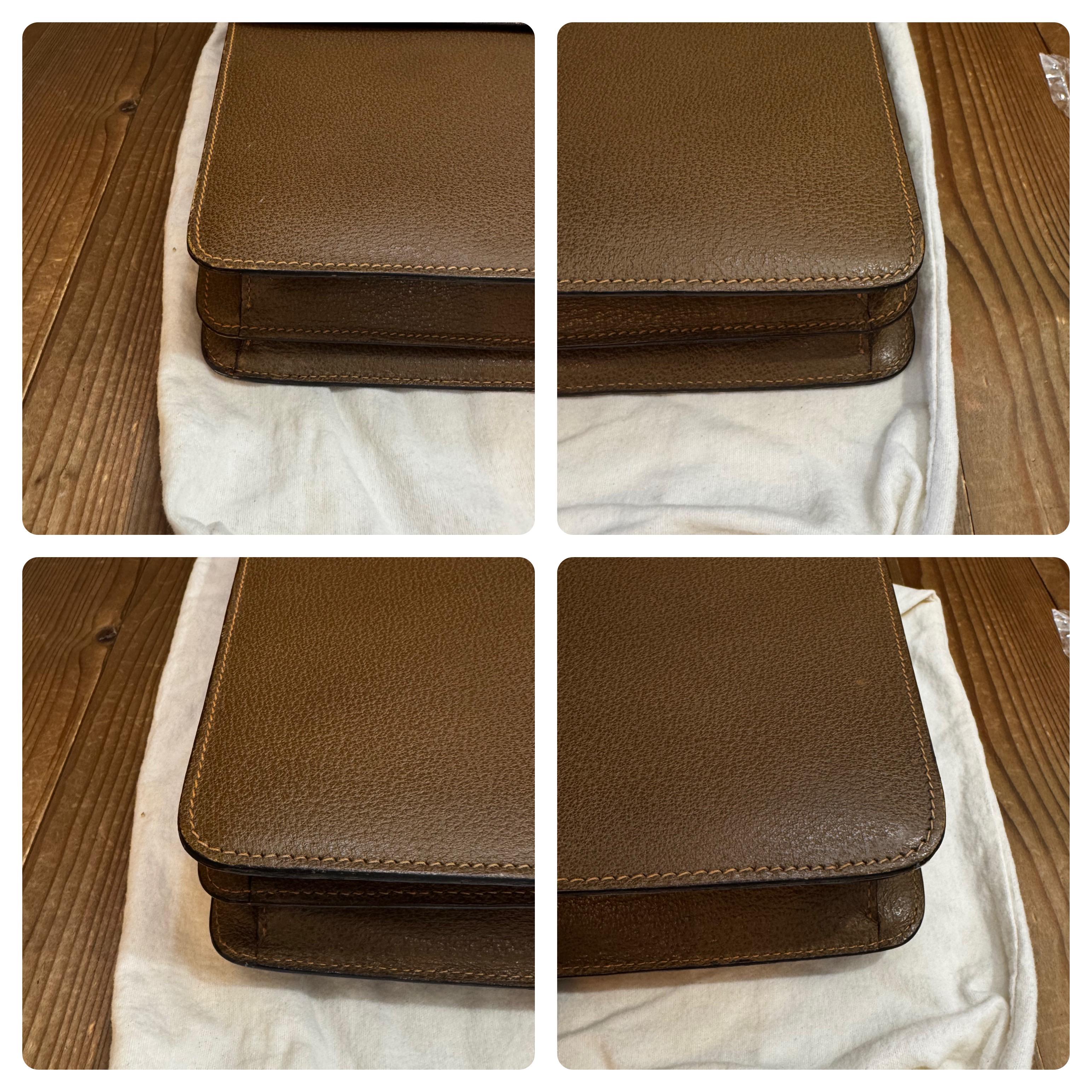 Women's or Men's Vintage GUCCI Bamboo Document Tote Bag Briefcase Pigskin Leather Green/Brown For Sale