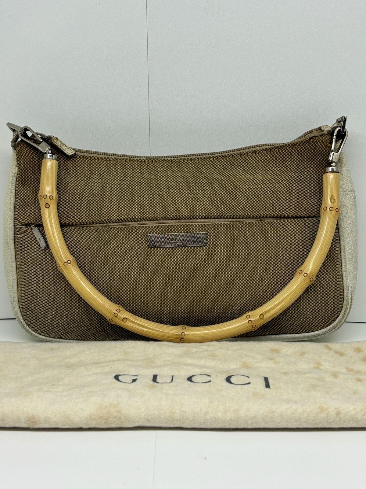 Vintage Gucci Bamboo Handle Beige Pochette For Sale 11