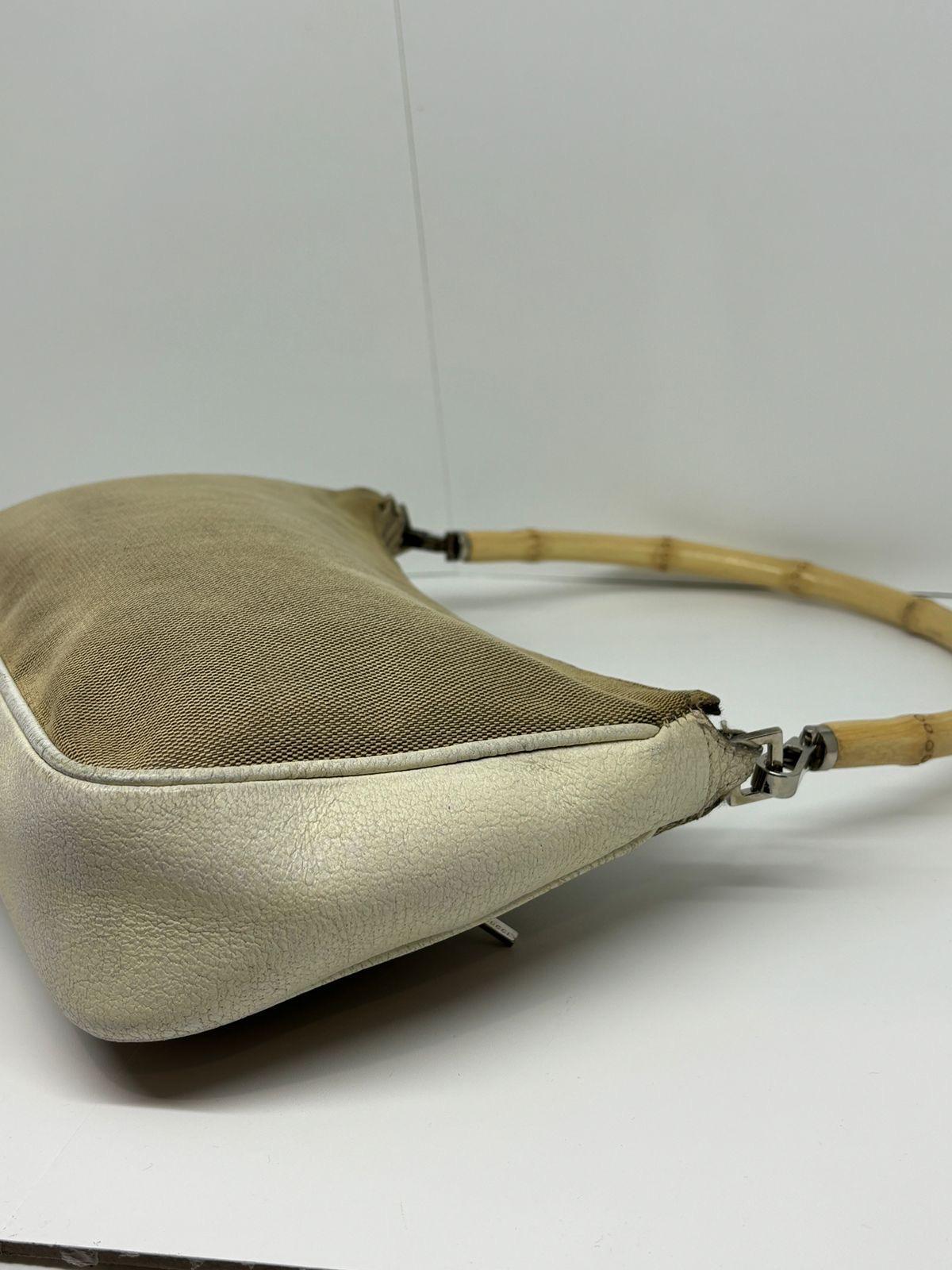 Vintage Gucci Bamboo Handle Beige Pochette For Sale 12